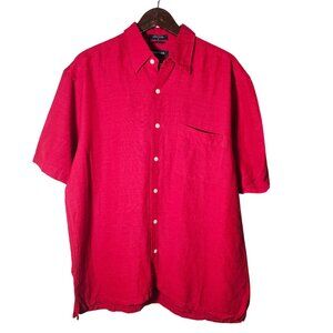 Valentines Nautica Red Short Sleeve Button-Up Shirt Mens L 55% Linen 45% Rayon